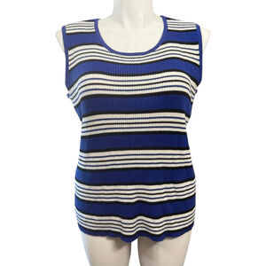 Venezia Jeans Top Size 18/20 Blue Striped Sleeveless